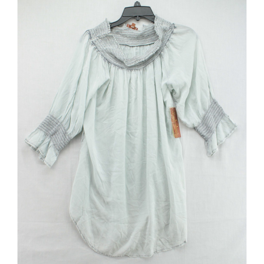 NEW Scully Honey Creek Blouse Womens Large Blue Poet Sleeve Boho Prairie Smocked